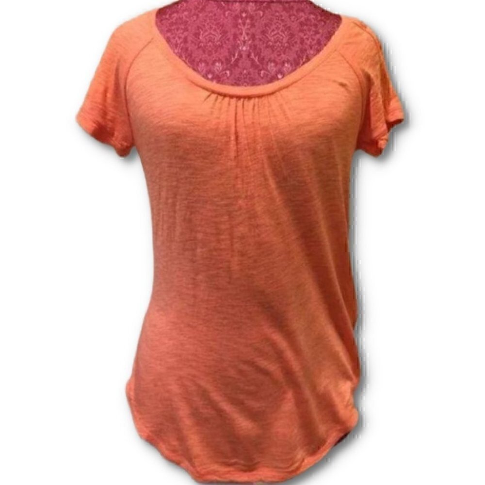 Lucky Brand Top Xs Orange Scoop Neck Short Sleeve